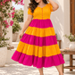 Yellow & Pink Color Block Tiered Maxi Dress for Women - Achyutara