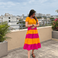 Yellow & Pink Color Block Tiered Maxi Dress for Women - Achyutara